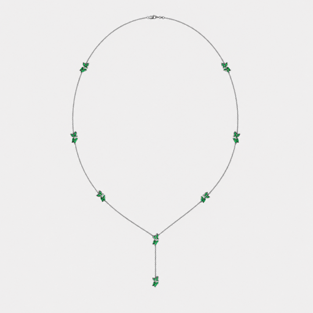 Emerald Green Butterfly Y-Drop Necklace in Silver-Tone Finish