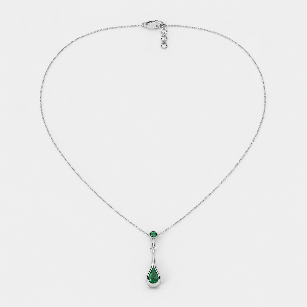 Emerald Green Teardrop Pendant Necklace in Silver-Tone Finish