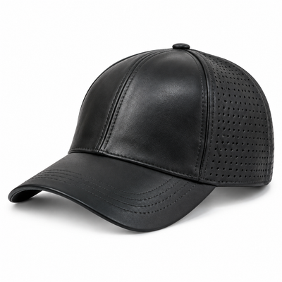 lomaroshop Perforated Baseball Cap Black Breathable Vegan Leather