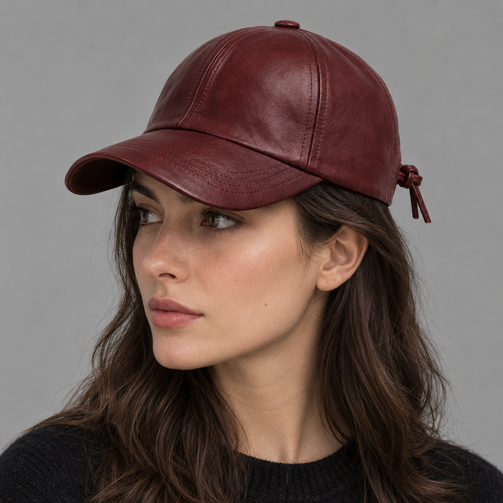 Side view showing adjustable strap of cap