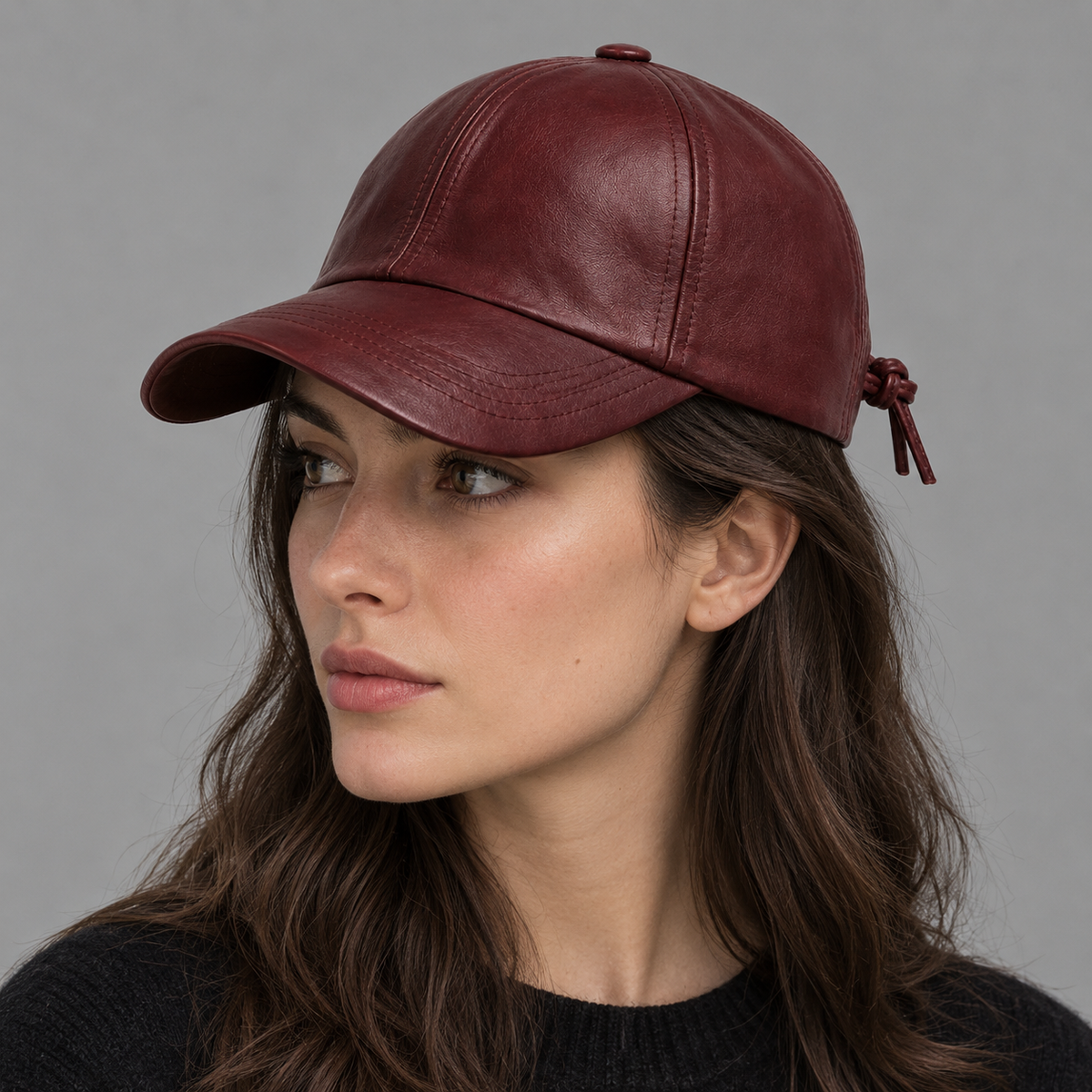 Side view showing adjustable strap of cap