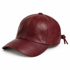 Front view of burgundy leather baseball cap