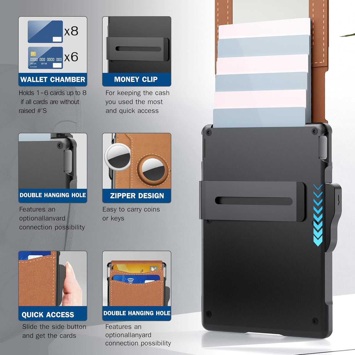 Lomaroshop | AirTag Wallet for Men - with Pop Up Aluminum Case Money Clip Slim Leather Slots Credit Card Holder RFID Blocking Bifold Minimalist Wallet