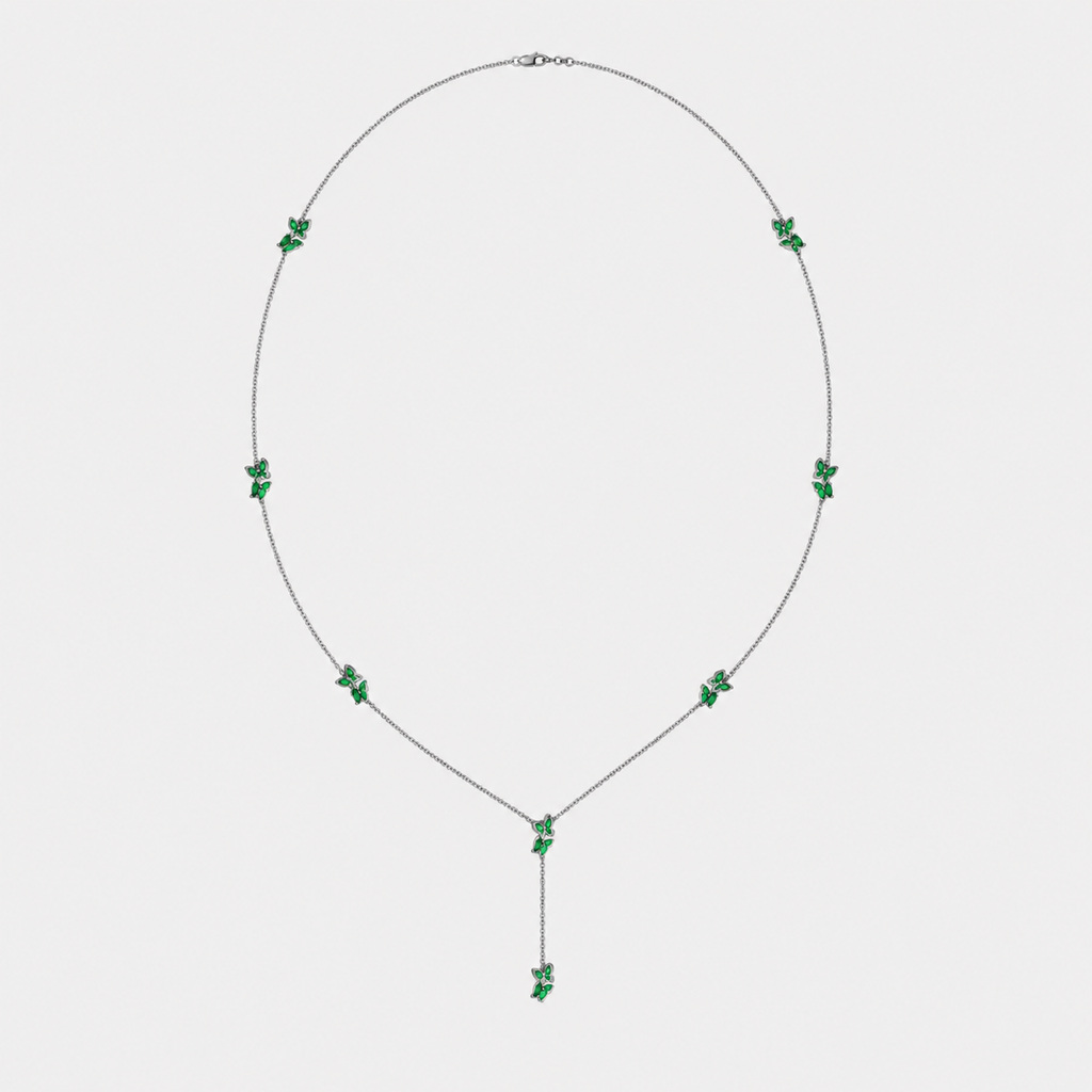 Emerald Green Butterfly Y-Drop Necklace in Silver-Tone Finish