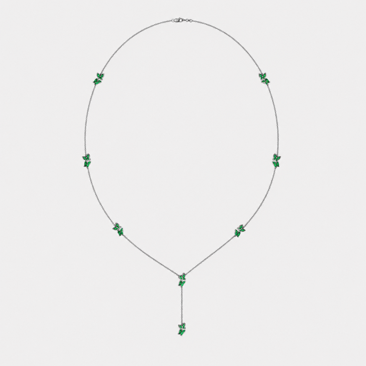 Emerald Green Butterfly Y-Drop Necklace in Silver-Tone Finish