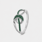 Emerald Green CZ Abstract Swirl Silver-Tone Ring with Openwork Design