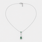 Emerald Green Teardrop Pendant Necklace in Silver-Tone Finish