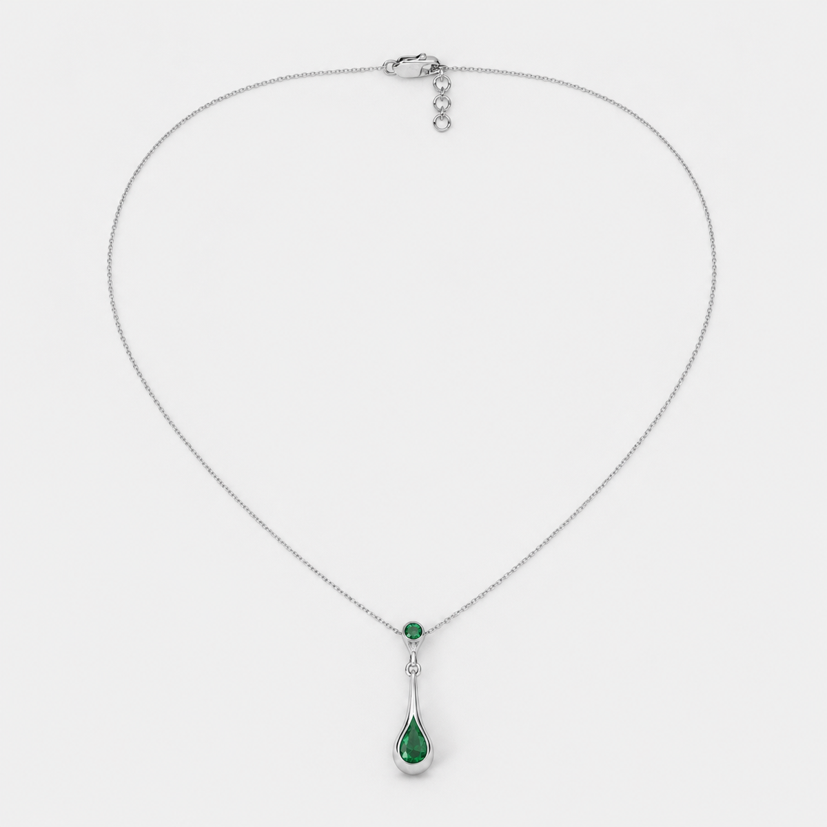 Emerald Green Teardrop Pendant Necklace in Silver-Tone Finish