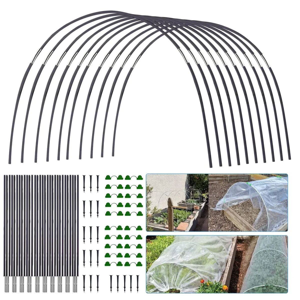 Lomaroshop | Plantura FlexGrow Garden Arch Set made of fiberglass | DIY Plant Tunnel for raised beds & cold frames | Rustproof & Reusable | Including connectors
