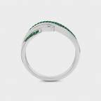 Side profile of silver-tone leaf vine statement ring with polished finish and botanical-inspired design