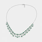 Silver-tone necklace with emerald green round and marquise cubic zirconia stones in symmetrical Art Deco pattern