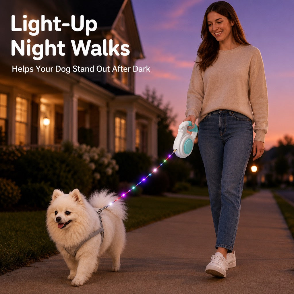 Lomaroshop Rechargeable Light-Up Retractable Dog Leash for Night Walks - Helps Small Dogs Stay Visible & Easy to Control image 2