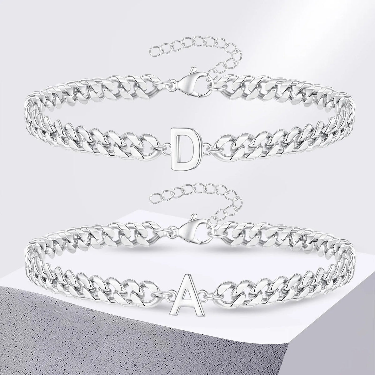 Lomaroshop | Couples Letter Initial Cuban Bracelet
