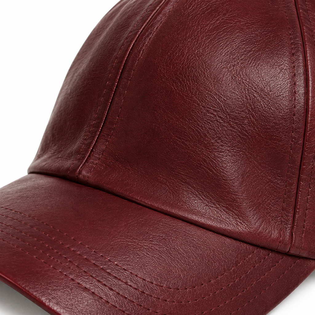 Angle view of stylish leather cap