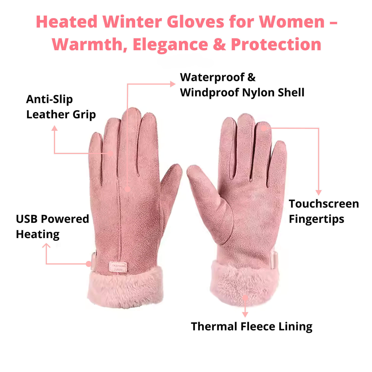 Lomaroshop | Heated Gloves for Women UK – Ladies Thermal Waterproof Winter Gloves with Touch Screen & USB Rechargeable Warm Design