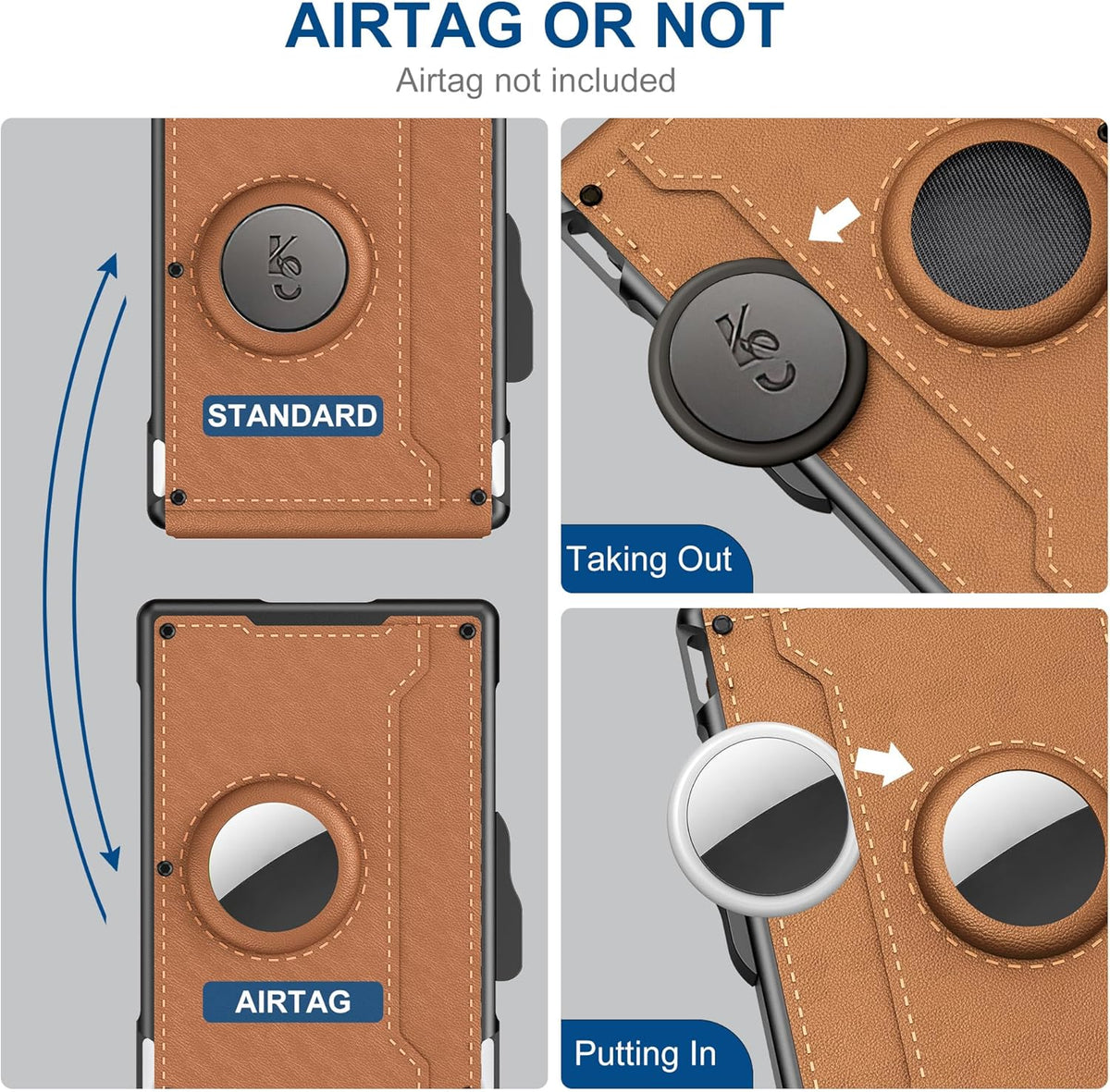 Lomaroshop | AirTag Wallet for Men - with Pop Up Aluminum Case Money Clip Slim Leather Slots Credit Card Holder RFID Blocking Bifold Minimalist Wallet