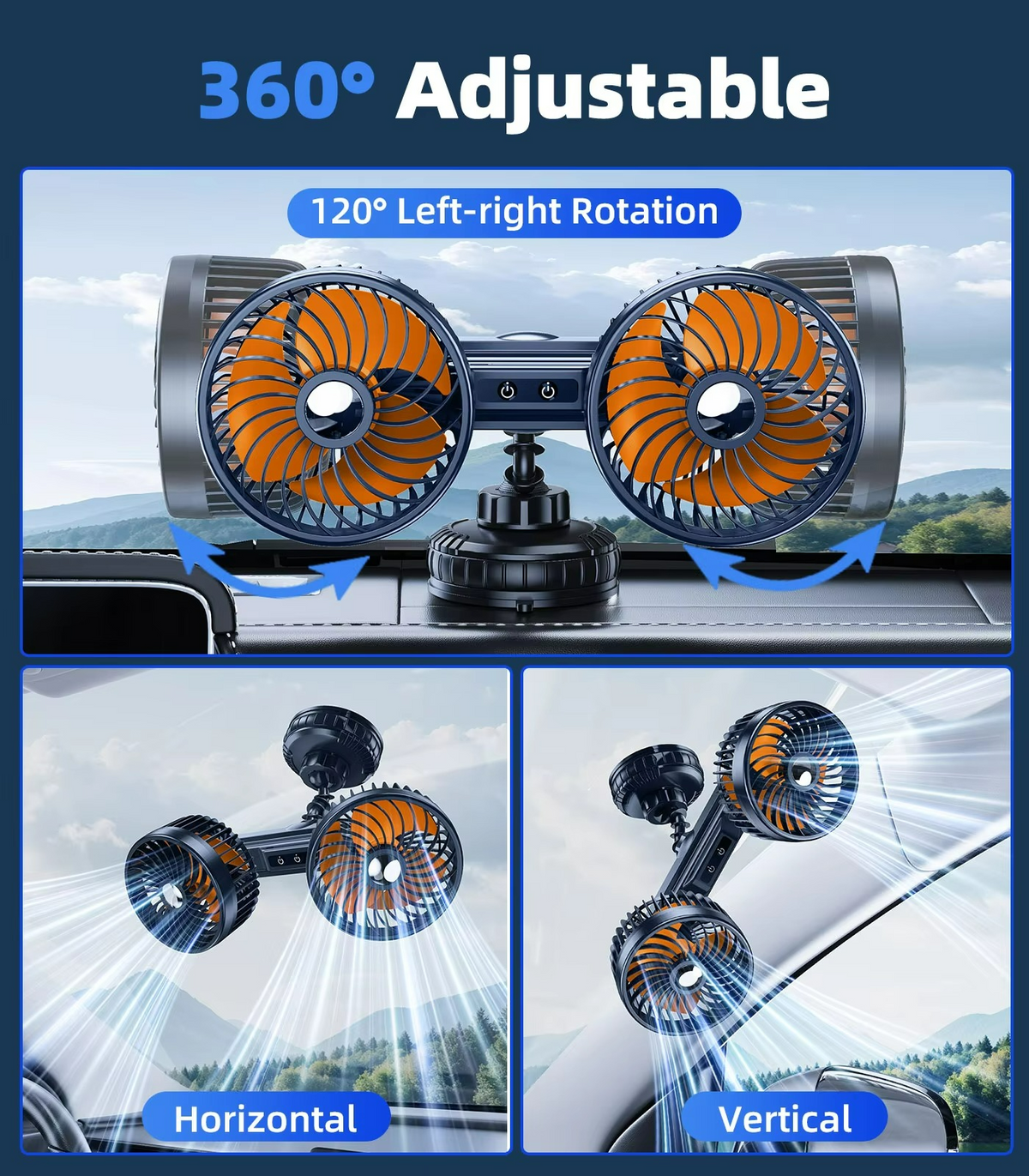 Lomaroshop | AeroBreeze Car Fan | Wireless fan with 4000 mAh battery and 3 fan speeds