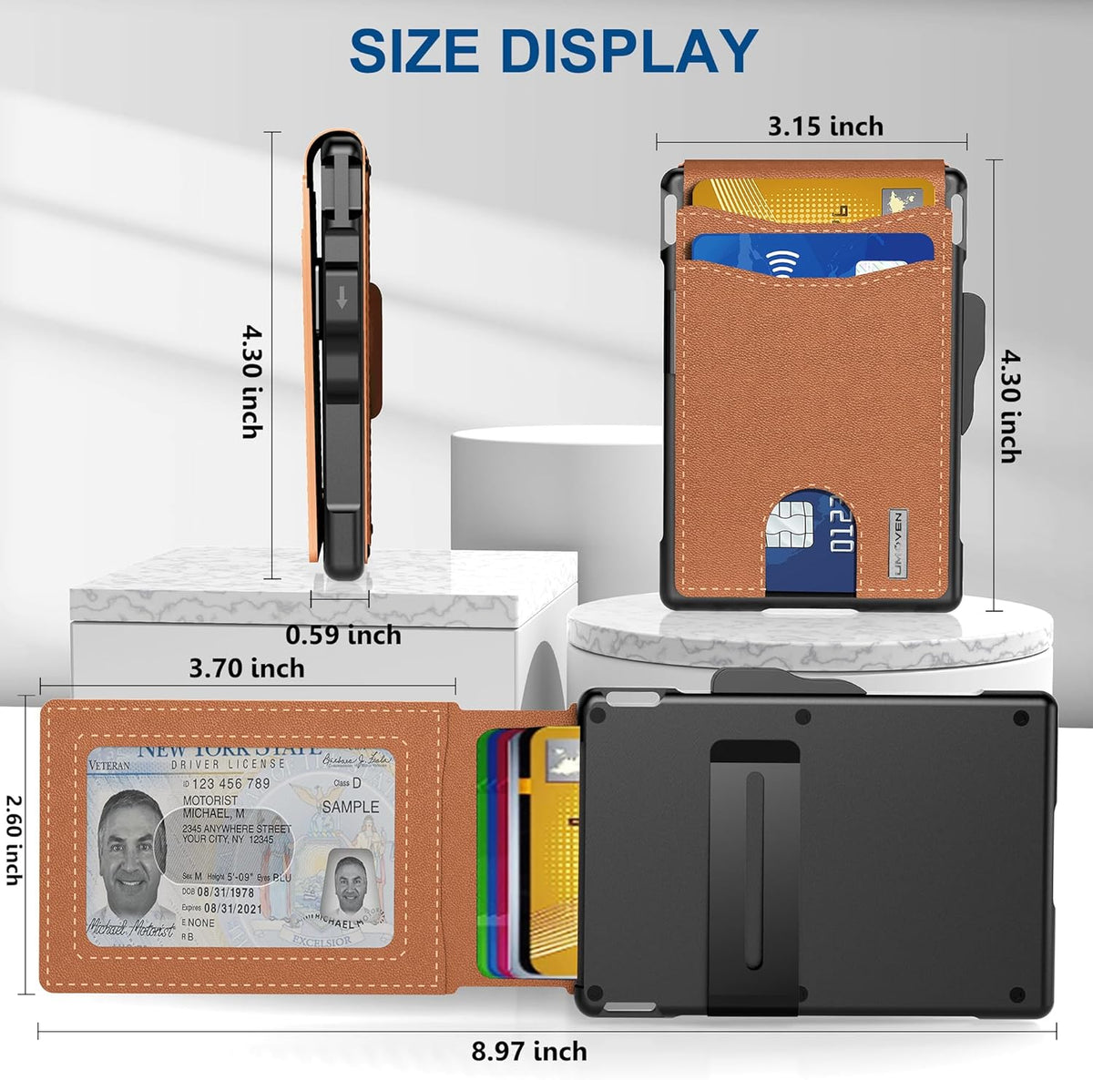 Lomaroshop | AirTag Wallet for Men - with Pop Up Aluminum Case Money Clip Slim Leather Slots Credit Card Holder RFID Blocking Bifold Minimalist Wallet