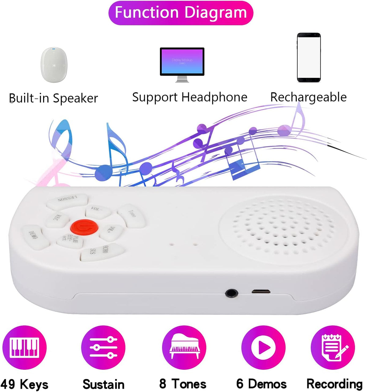 Electronic Piano Keyboard 49 Keys, Portable Piano Keyboard with Speaker, Roll Up Piano for Beginners and Kids