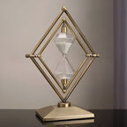 Hourglass with geometric metal frame – Meditation timer with white sand