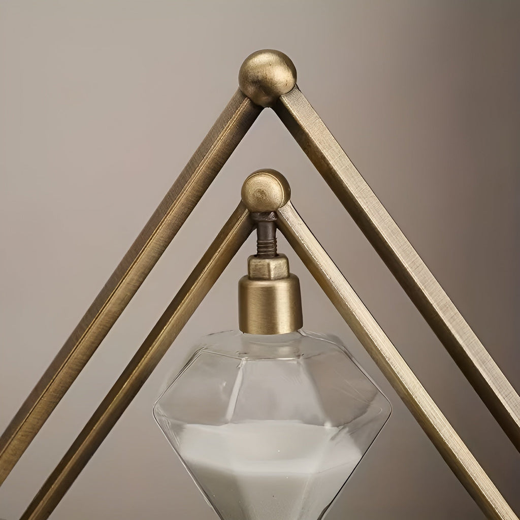 Hourglass with geometric metal frame – Meditation timer with white sand