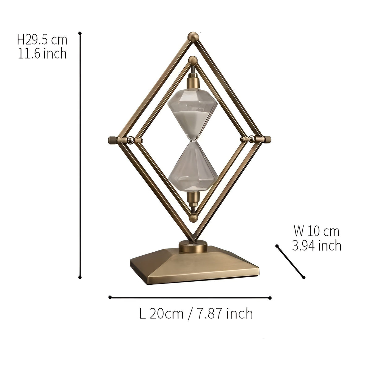 Hourglass with geometric metal frame – Meditation timer with white sand