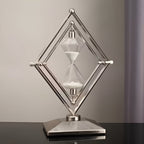 Hourglass with geometric metal frame – Meditation timer with white sand