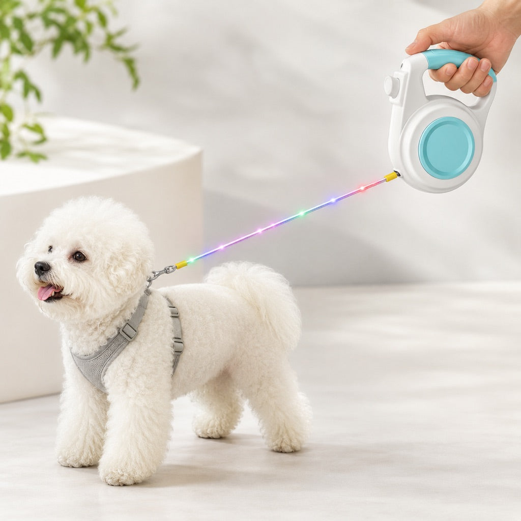 Lomaroshop Rechargeable Light-Up Retractable Dog Leash for Night Walks - Helps Small Dogs Stay Visible & Easy to Control image 1