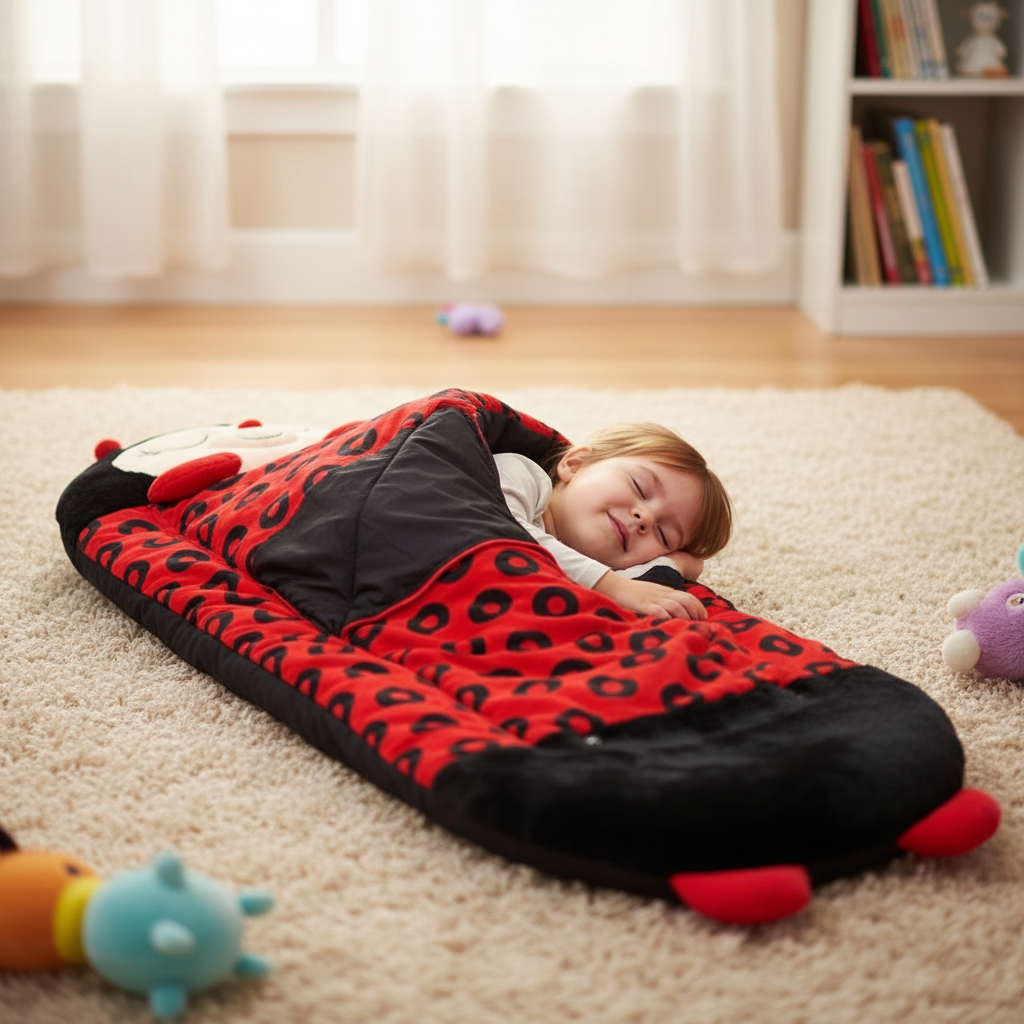 Lightweight Hooded Kids Sleeping Bag — Built-In Foldable Pillow