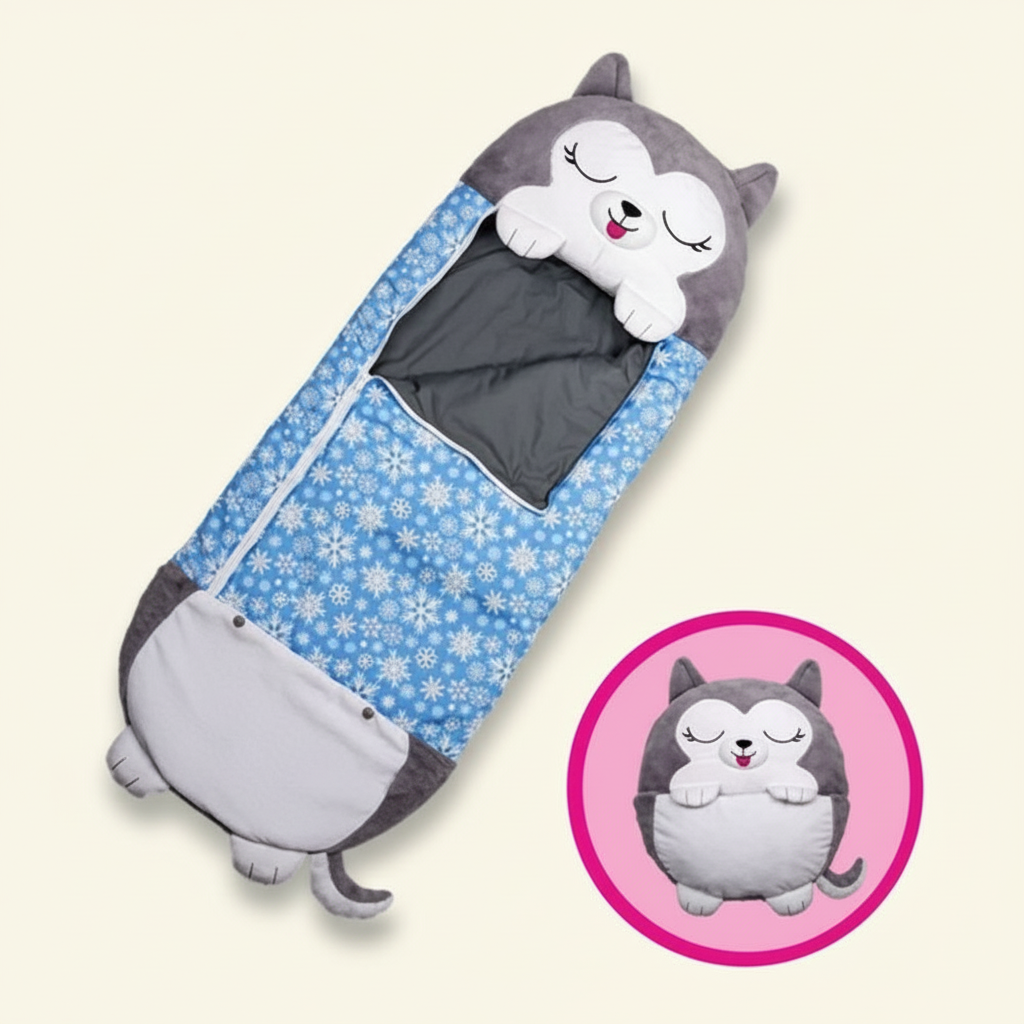 Lightweight Hooded Kids Sleeping Bag — Built-In Foldable Pillow