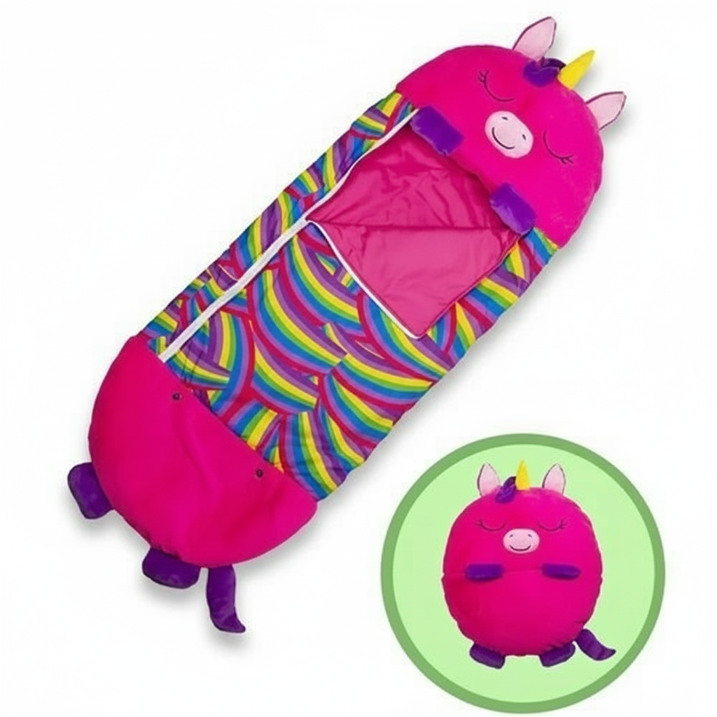 Lightweight Hooded Kids Sleeping Bag — Built-In Foldable Pillow
