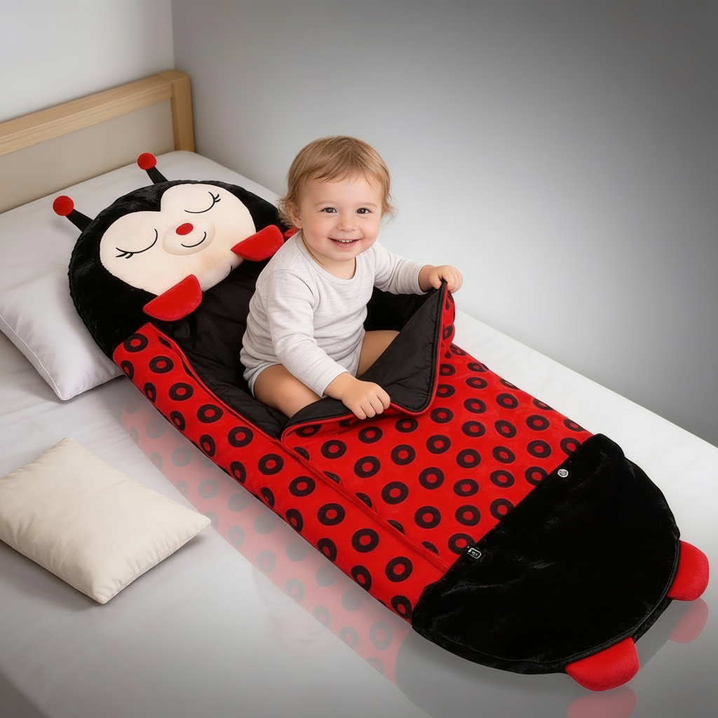 Lightweight Hooded Kids Sleeping Bag — Built-In Foldable Pillow