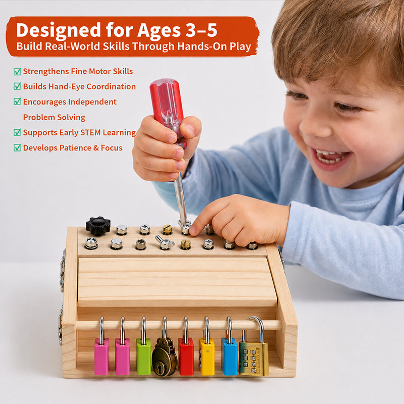 Lomaroshop Wooden Screwdriver Lock & Key Activity Board