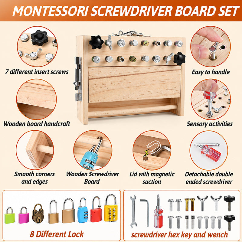 Lomaroshop Wooden Screwdriver Lock & Key Activity Board