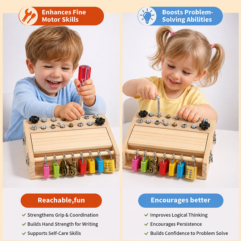 Lomaroshop Wooden Screwdriver Lock & Key Activity Board