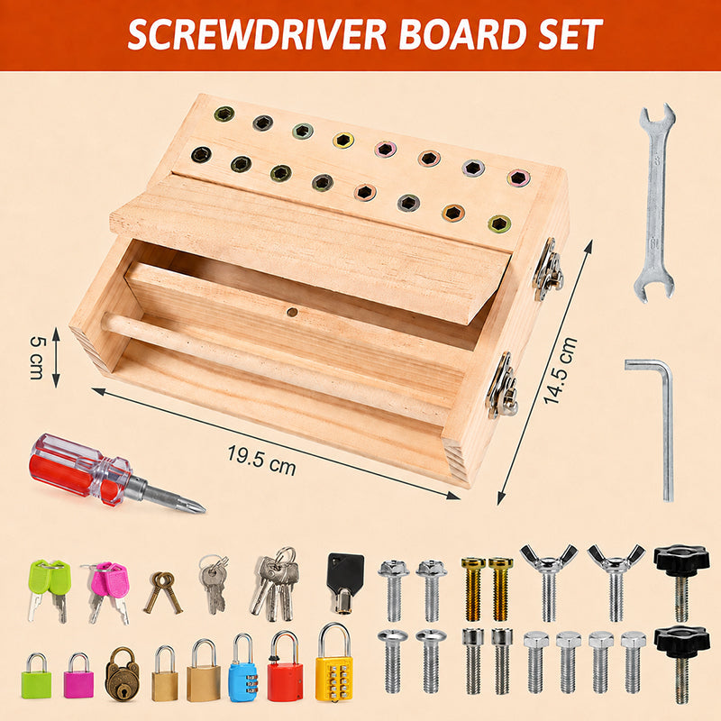Lomaroshop Wooden Screwdriver Lock & Key Activity Board