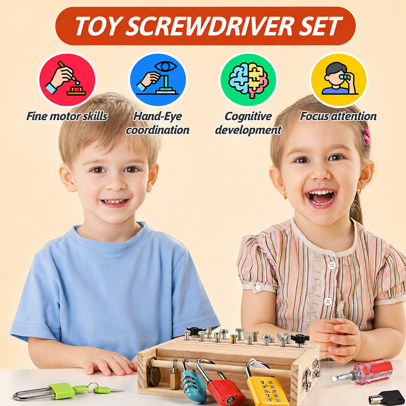 Lomaroshop Wooden Screwdriver Lock & Key Activity Board
