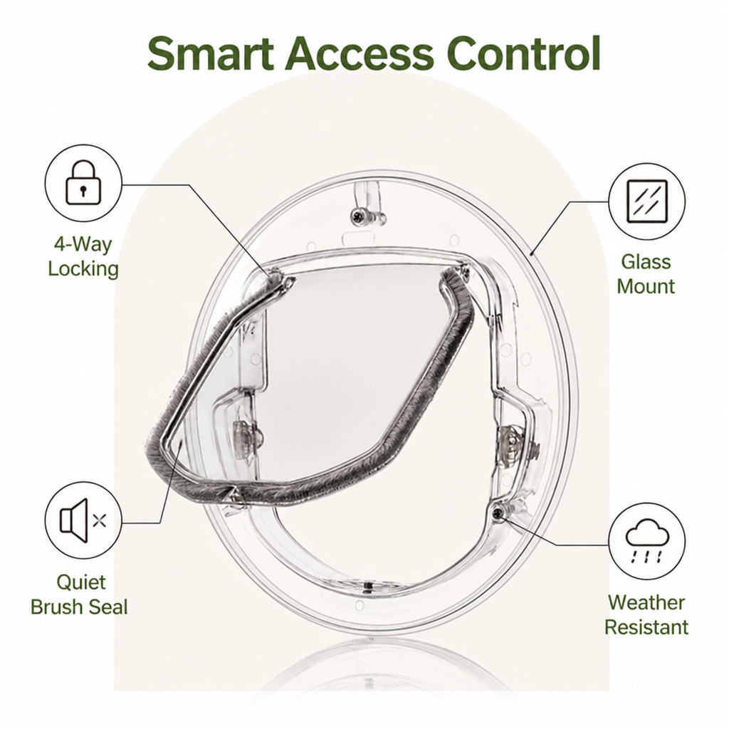 Lomaroshop4-Way Locking Noise-Reducing Pet Door (Glass Mount)