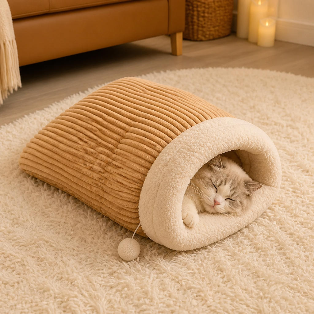 LomaroshopPlush Semi-Enclosed Windproof Pet Sleeping Bag (For Small Cats & Dogs)