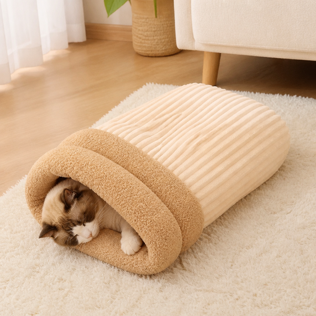 LomaroshopPlush Semi-Enclosed Windproof Pet Sleeping Bag (For Small Cats & Dogs)