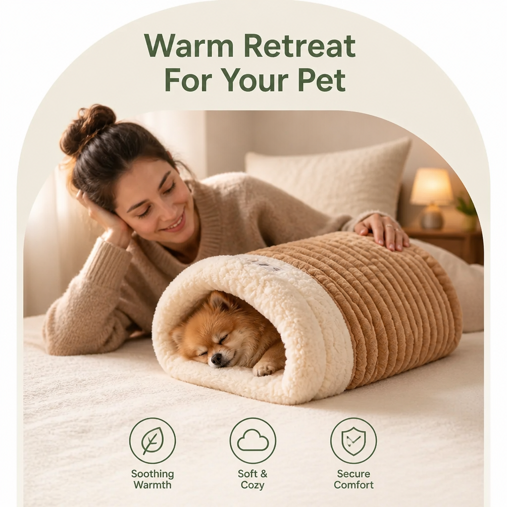 LomaroshopPlush Semi-Enclosed Windproof Pet Sleeping Bag (For Small Cats & Dogs)