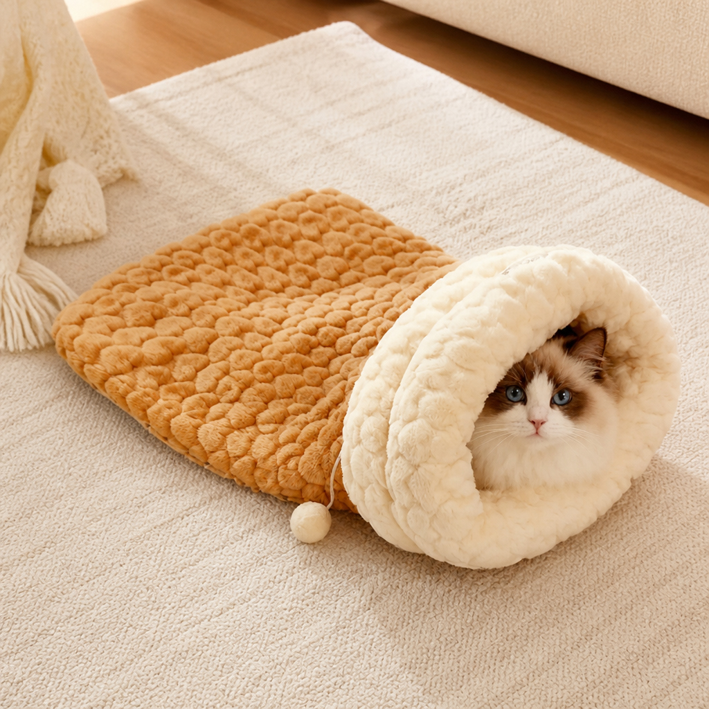 LomaroshopPlush Semi-Enclosed Windproof Pet Sleeping Bag (For Small Cats & Dogs)
