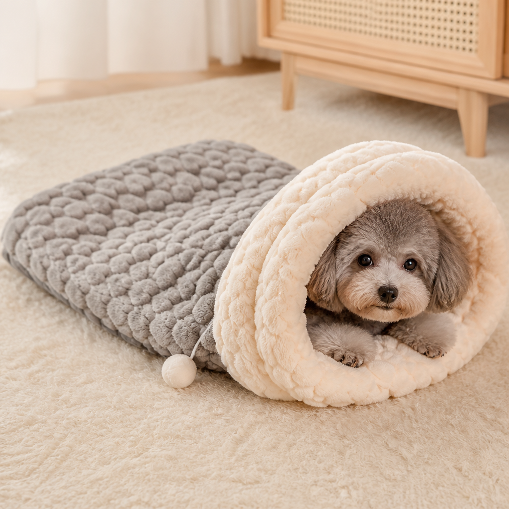LomaroshopPlush Semi-Enclosed Windproof Pet Sleeping Bag (For Small Cats & Dogs)