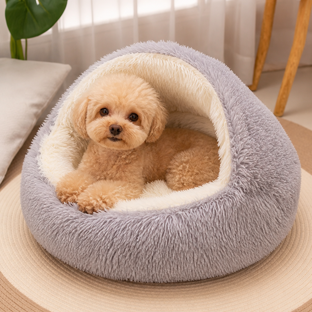 LomaroshopSemi-Enclosed Plush Pet Bed (Removable Washable Pad)