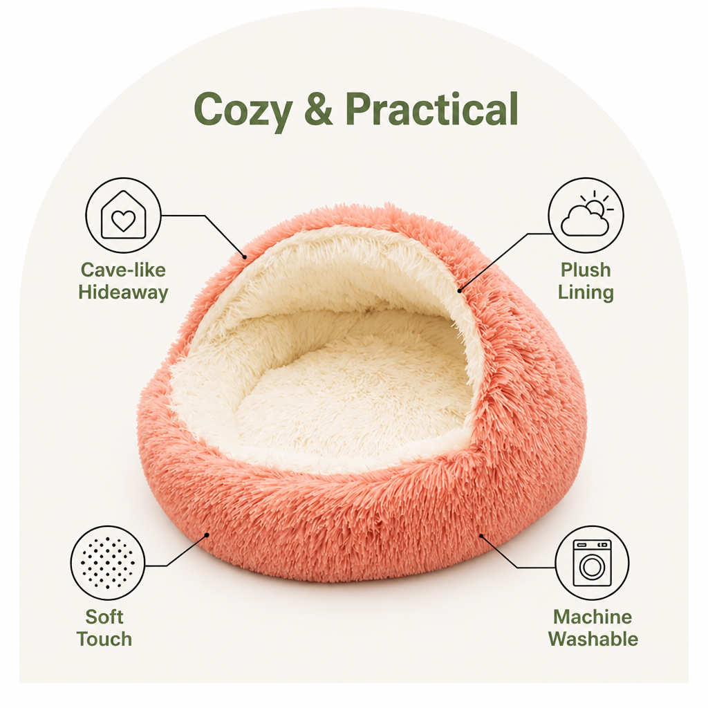 LomaroshopSemi-Enclosed Plush Pet Bed (Removable Washable Pad)