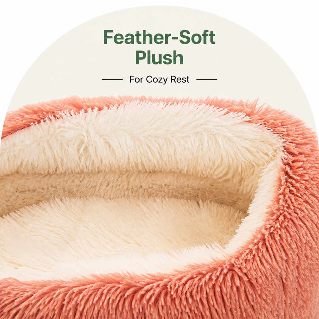 LomaroshopSemi-Enclosed Plush Pet Bed (Removable Washable Pad)