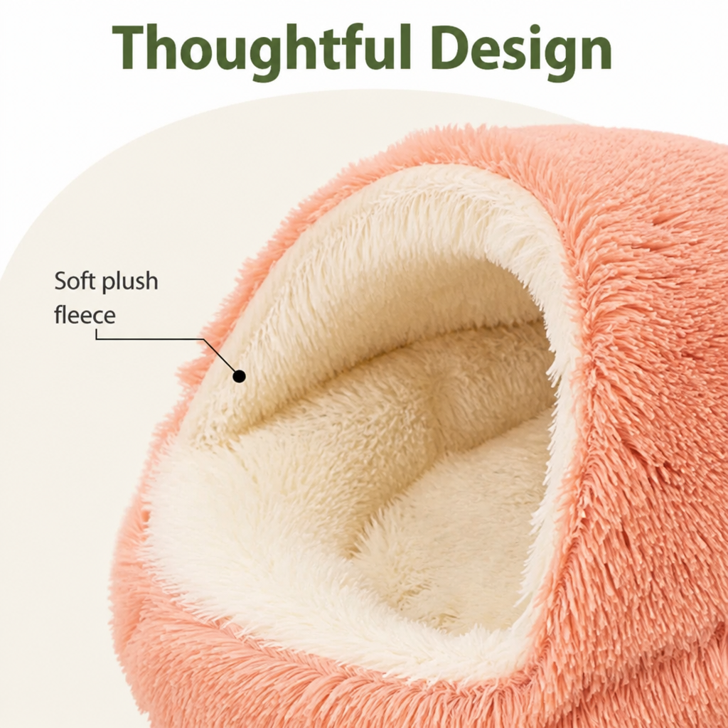 LomaroshopSemi-Enclosed Plush Pet Bed (Removable Washable Pad)