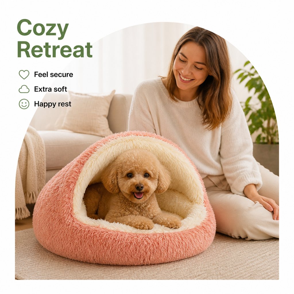 LomaroshopSemi-Enclosed Plush Pet Bed (Removable Washable Pad)