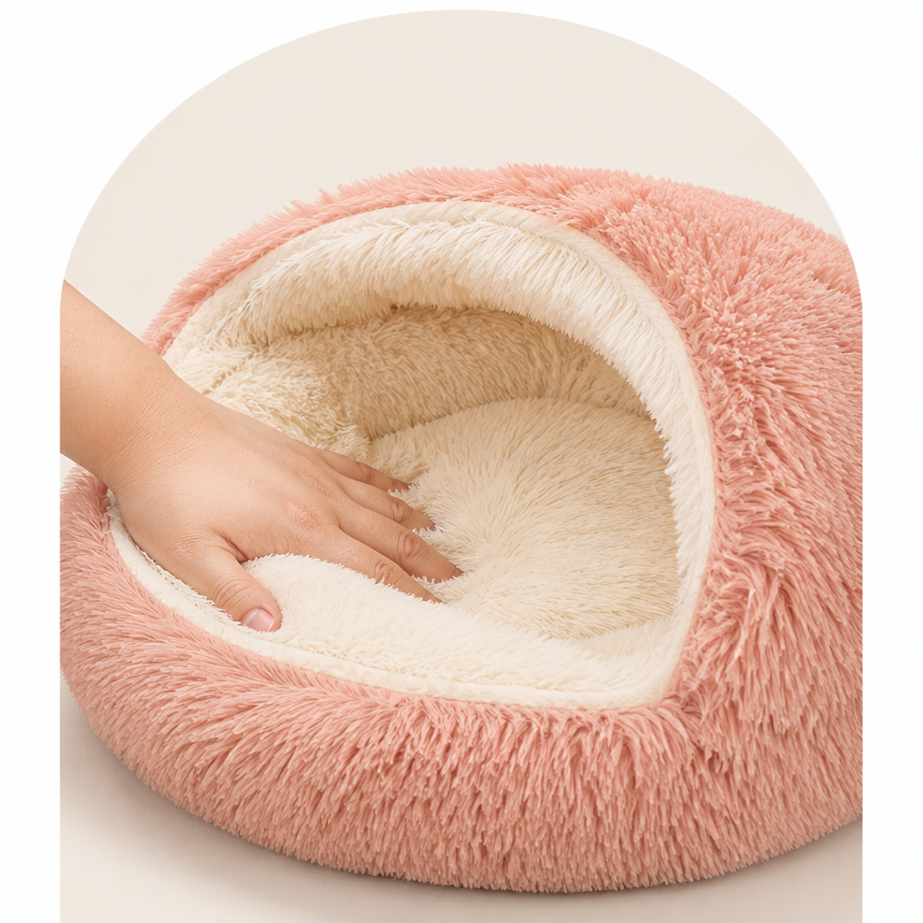 LomaroshopSemi-Enclosed Plush Pet Bed (Removable Washable Pad)