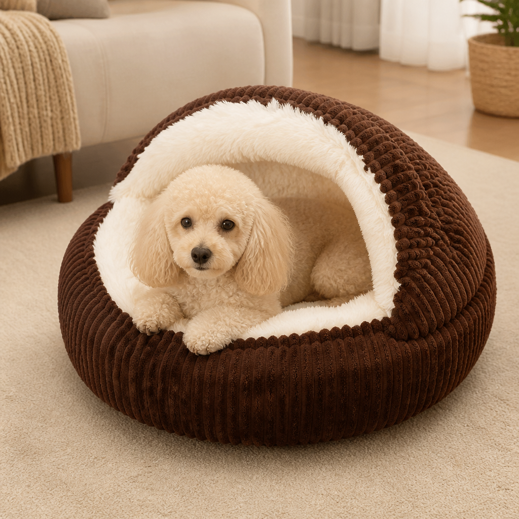LomaroshopSemi-Enclosed Plush Pet Bed (Removable Washable Pad)